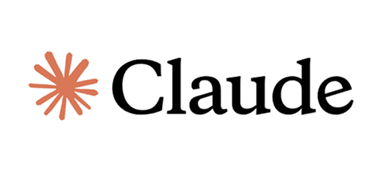 Claude AI logo featuring a terracotta-colored starburst icon next to the word Claude in a black serif font.