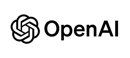 OpenAI logo featuring a black geometric flower icon next to the company name in bold, sans-serif text.