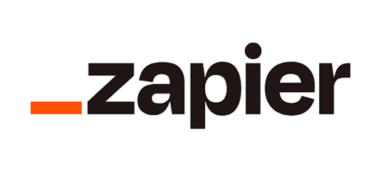 Zapier logo with black lowercase text and an orange horizontal bar to the left.