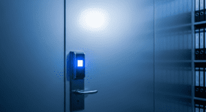 Secure filing system with a digital lock representing protected health records