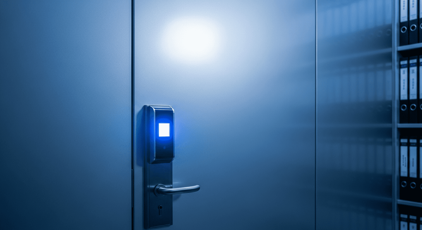 Secure filing system with a digital lock representing protected health records