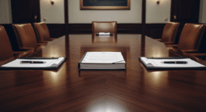 Enterprise agreement document with union and employer representatives' chairs