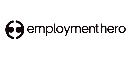 Employment Hero company logo featuring a stylized circular icon next to the brand name in black text.