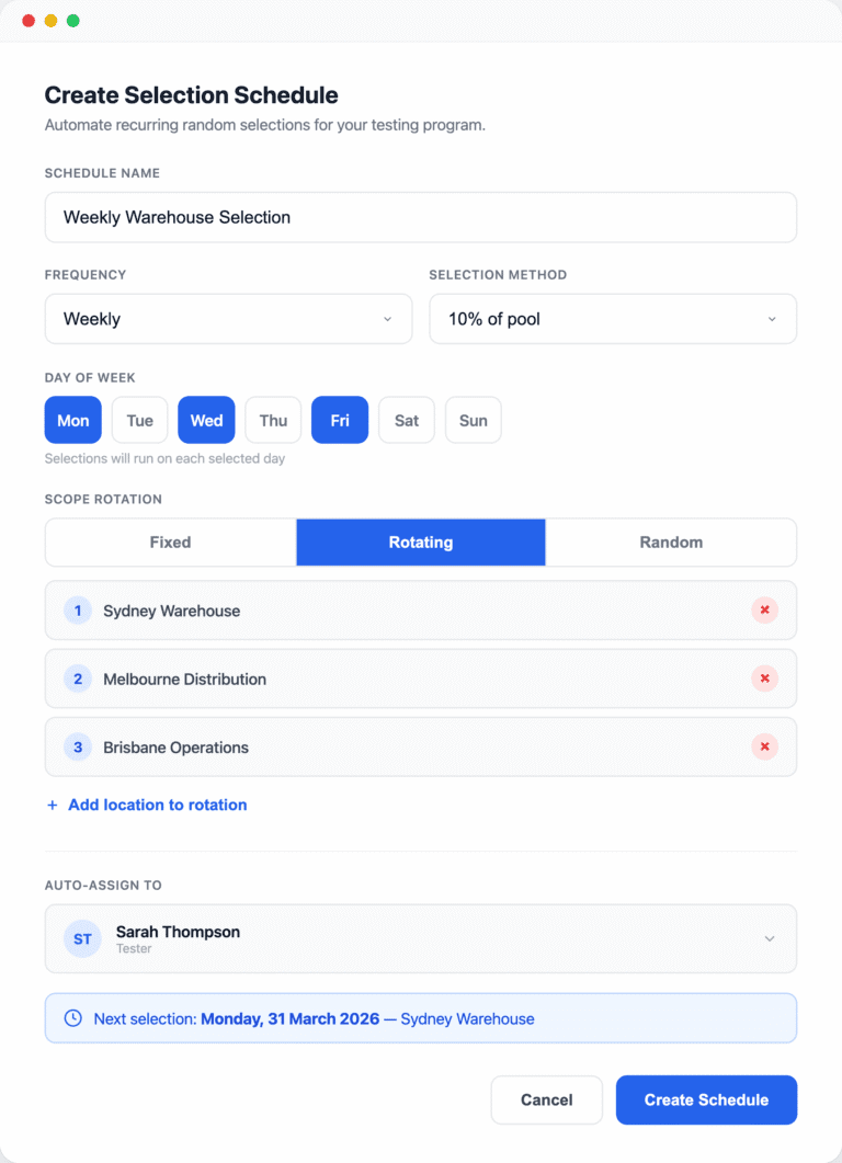 FairTest schedule builder for automated recurring random employee selections