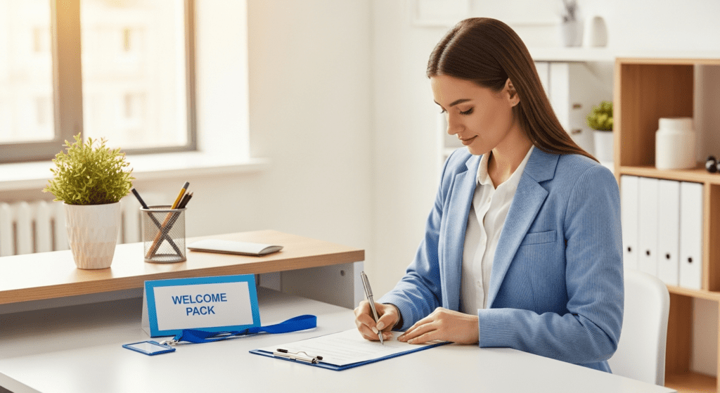 New employee completing onboarding paperwork including drug testing consent forms